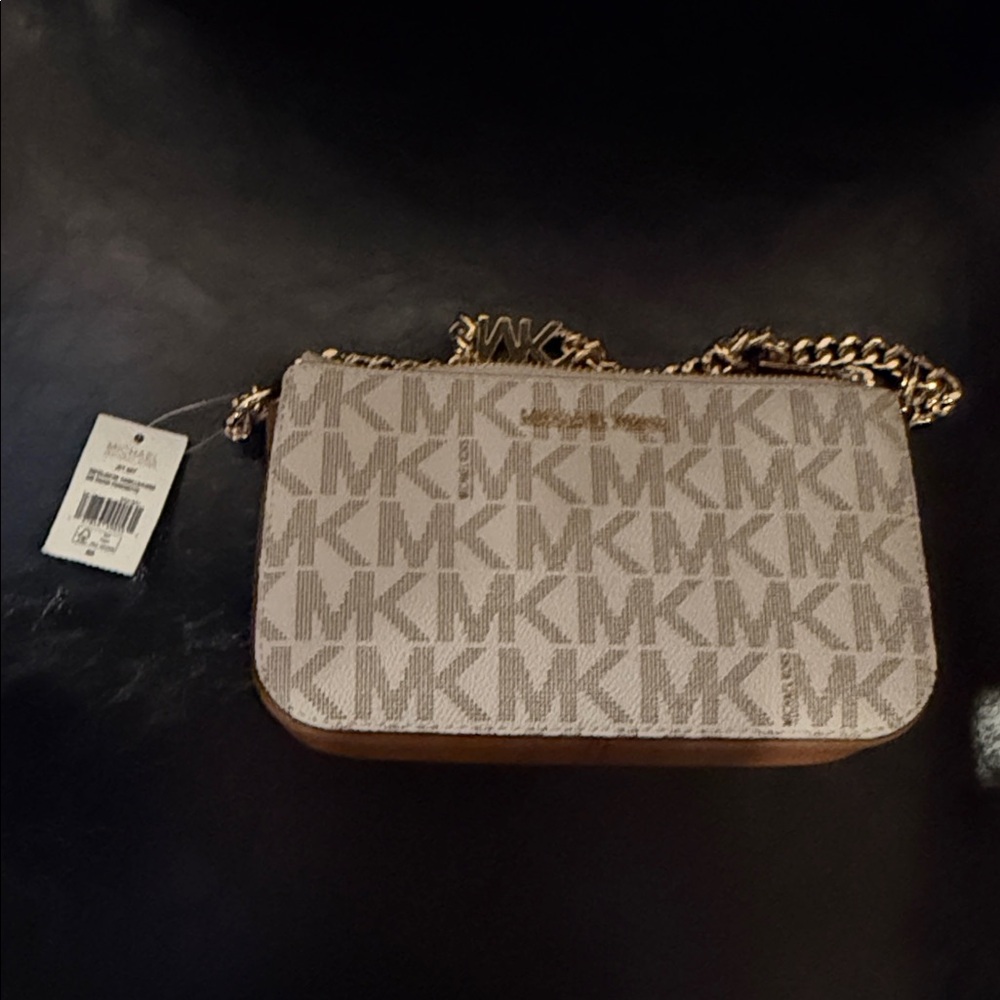 Michael Kors Monogram Beige and Gold Crossbody Bag
